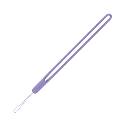 A light purple silicone phone wrist strap featuring a main wrist loop and a thin attachment string loop
