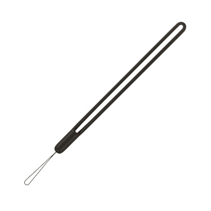 Black silicone wrist strap featuring a wide hand loop and a thin attachment string on a clean white background