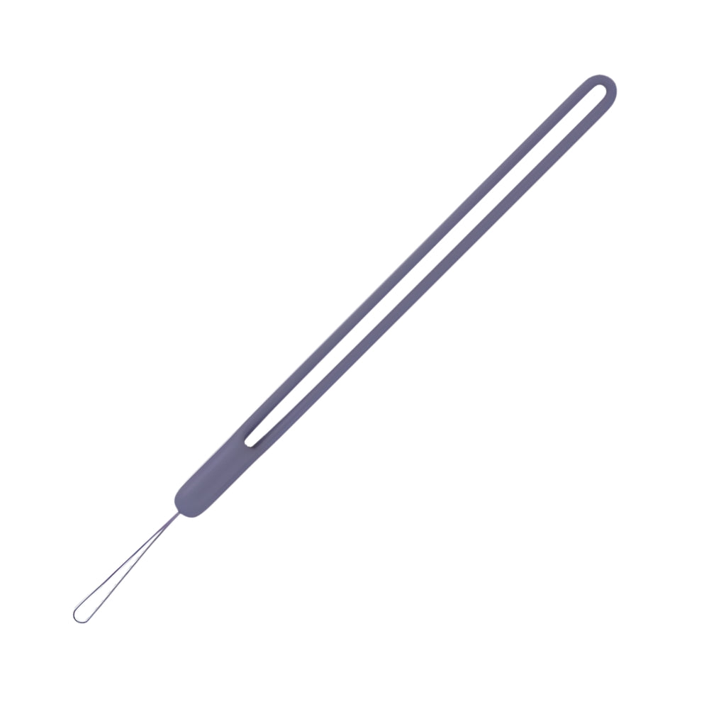 A single muted purple silicone wrist strap featuring a long double-strand main loop and a slender thread-like attachment loop